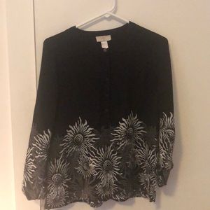 LOFT Black long sleeve blouse with Floral Design